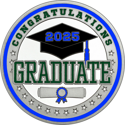 Dark Green "Congratulations Graduate" with Royal Blue 2025, Rim, Tassel & Ribbon